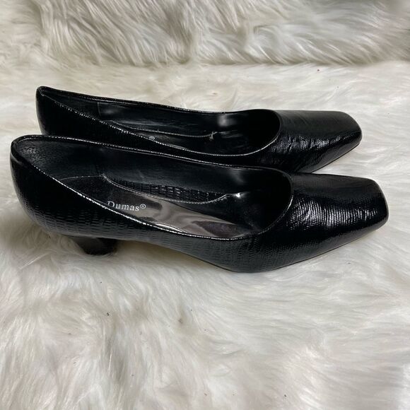 Pierre Dumas black reptile prints slip on 2” heels with gold tone accent SZ12M - Picture 2 of 10